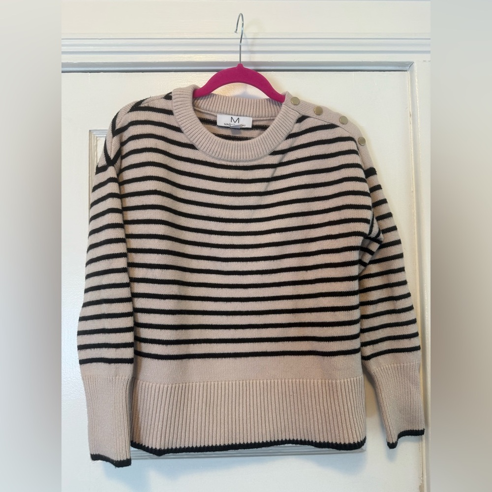 Magaschoni Black and Cream Striped Sweater
